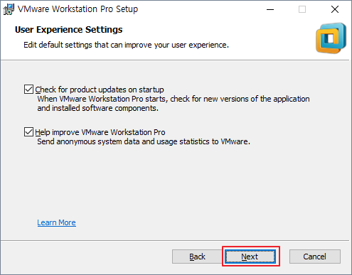VMware Workstation 12 설치-User Experience Settings